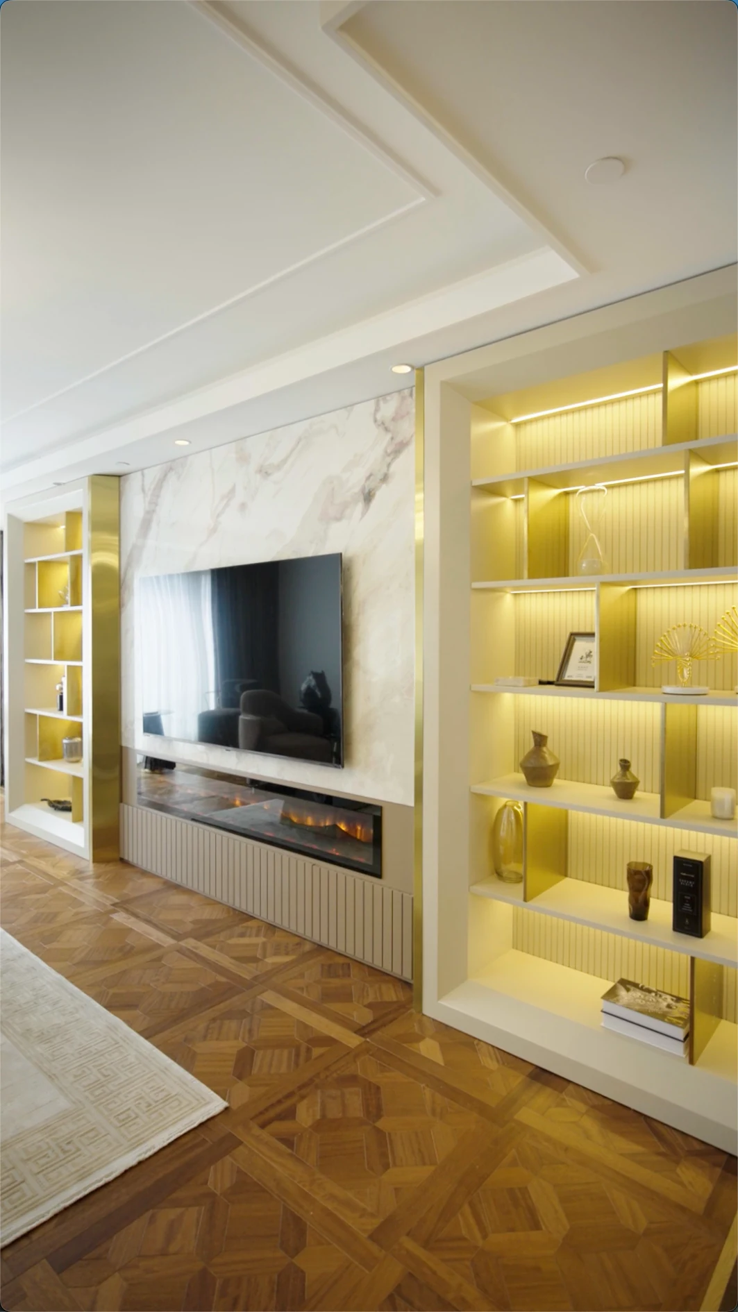 Büyükyalı Interior Design Project · Fireplace and television wall