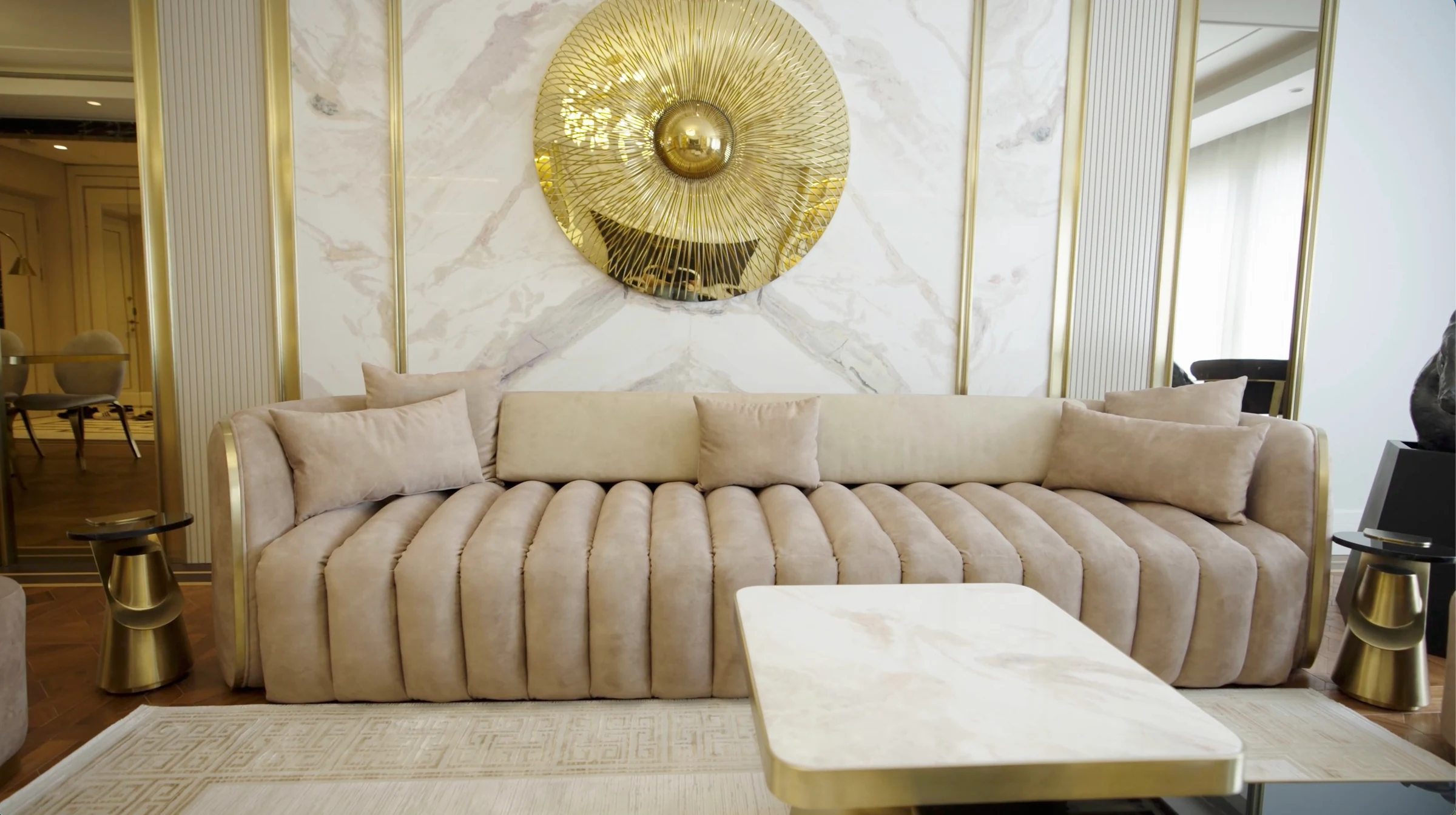 Softly curved sofa