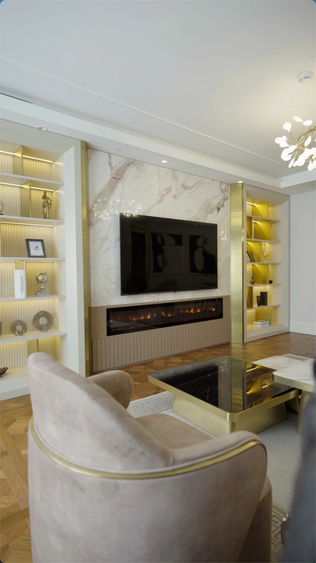 Büyükyalı Interior Design Project · Fireplace and television wall · 23